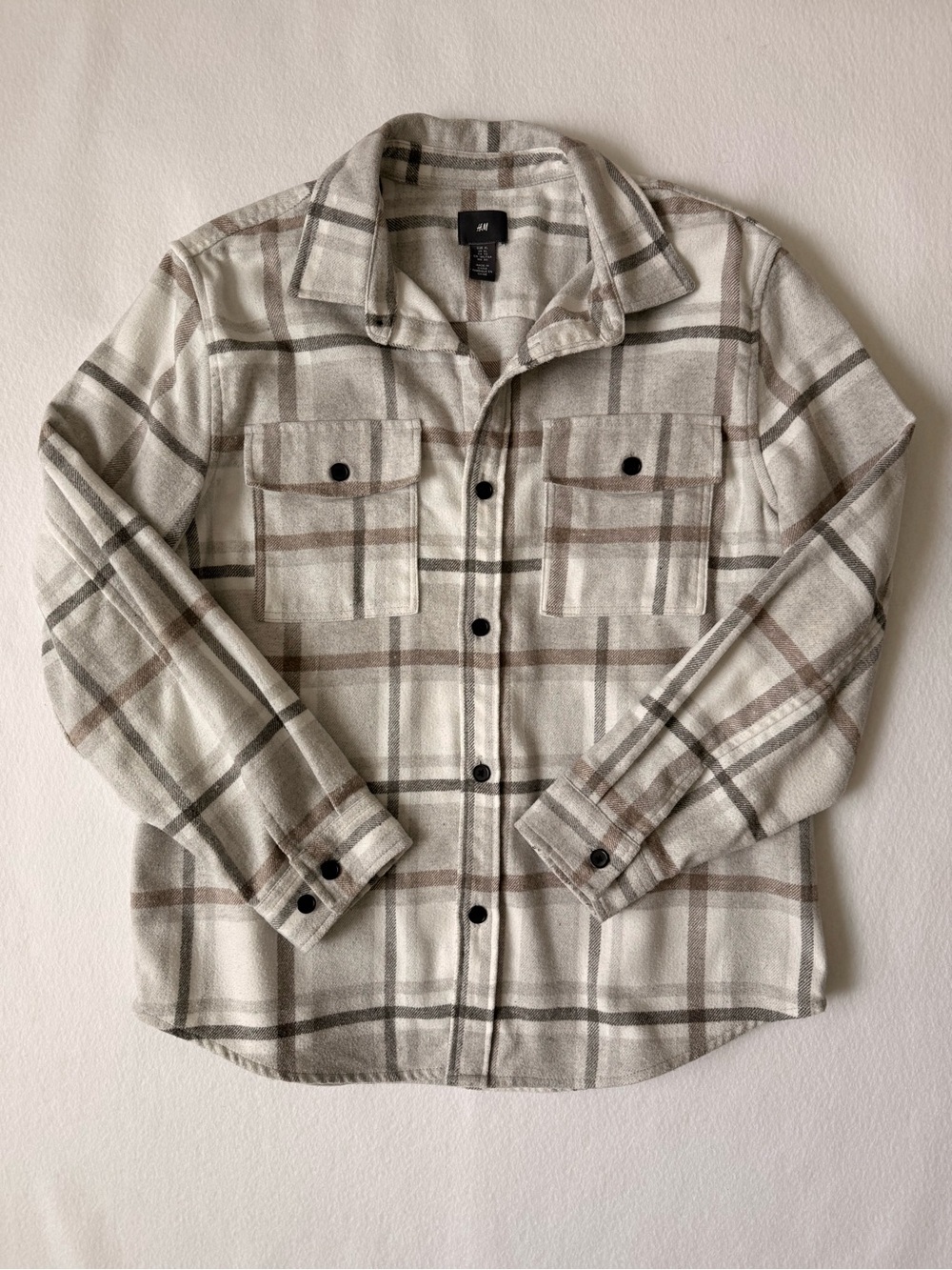 H&M Plaid Flannel Overshirt Shacket Cream Tan Size XL